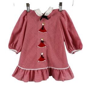Ruth of Carolina Dress Size 3T Gingham Plaid Crochet Collared Classic Vintage